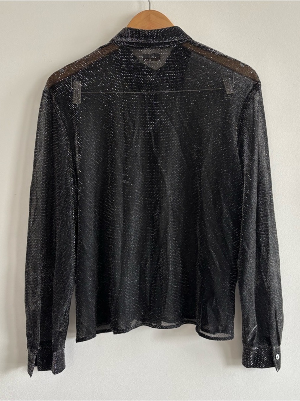 Vintage Y2K Sheer Mesh Metallic Glittered Button-Down Shirt - Picture 4 of 8